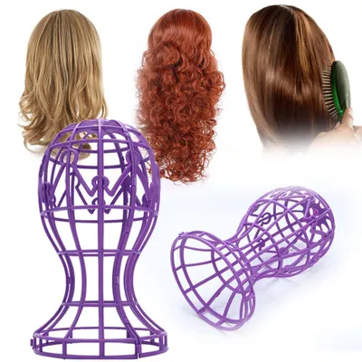 Image de Support en ABS pour perruques pliables – Porte-perruque professionnel – Pliable – Permet de faire sécher les perruques à l'air libre (violet)
