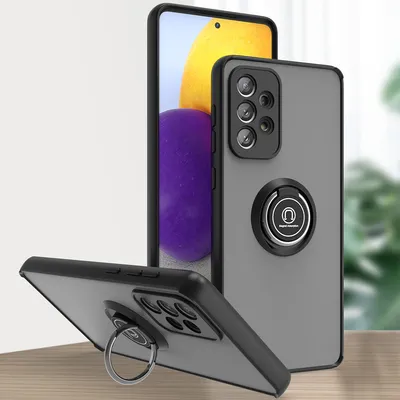 Produktbild von Samsung A73 5G Hülle, Ring Halter Ständer Matte Transluzent TPU Rahmen Stoßfest Schutzhülle für Samsung Galaxy A73 5G Schwarz