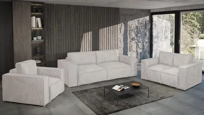 Produktbild von Sofaset Designersofa VAJANA 3-2-1 Stoff Tilia Creme