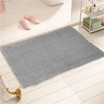 Immagine prodotto di Tappetino da bagno a motivo waffle, super assorbente, antiscivolo, lavabile in lavatrice, colore grigio, dimensioni 46 x 77 cm