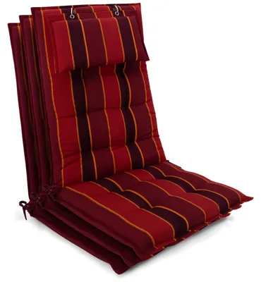 Productafbeelding van Beautissu 2-delige set zittingkussens voor tuinstoelen, hoge rugleuning, 120x50x8 cm, rood-anthraciet gestreept