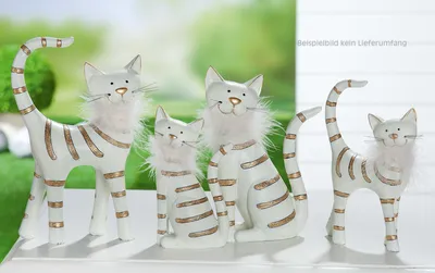 Produktbild von Gilde Figur, Katze, "Smile", gestreift, Kunstharz, weiß, L. 15 cm, B. 7 cm, H. 25.5 cm 20710 4063387207109 2 Stück (2-fach sortiert)