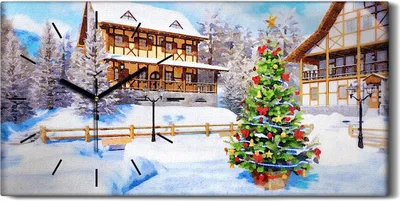 Produktbild von Dekor Leinwand Uhr Wandbilder Kunstdruck 60x30 Winterlandschaft in Aquarellfarbe - schwarze Hände
