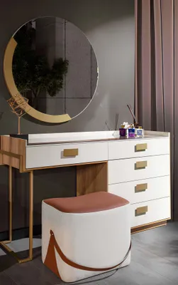 Image de Coiffeuse avec miroir et tabouret pour des pièces élégantes