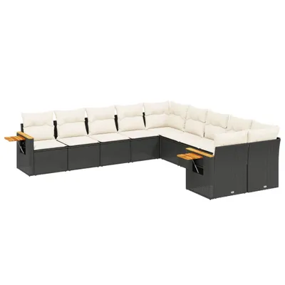 Produktbild von vidaXL 10-tlg. Garten-Sofagarnitur mit Kissen Schwarz Poly Rattan