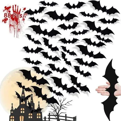 Zdjęcie produktu dla 88 sztuk dekoracji nietoperzy 3D na Halloween, do użytku wewnątrz i na zewnątrz