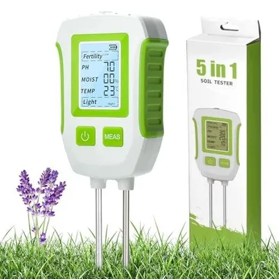 Zdjęcie produktu dla Miernik ph gleby cyfrowy 5W1 wilgotność temperatura światło ogród