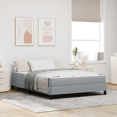 Image de Lit à lattes avec sommier intégré, couleur gris clair, dimensions 140 x 190 cm, revêtement en tissu