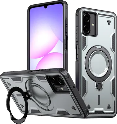 Produktbild von Dual Layer Hülle für Samsung Galaxy A07 5G/4G mit Ring Ständer Magnetisch Stoßfest Handyhülle Grau
