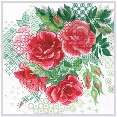 Produktbild von Riolis gezähltes Stickereiset mit schwarzem Stich Red Rose Hip 20x20cm