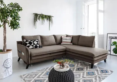 Produktbild von MIUFORM Charming Charlie - Ecksofa mit Bettfunktion und Bettkasten L-FORM RECHTS - 234x200cm - Braun - Sofa Schlafsofa Couch