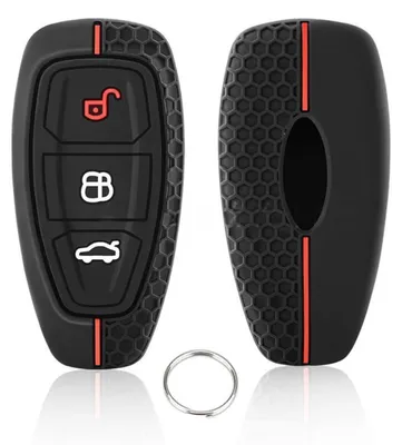 Immagine prodotto di Custodia in silicone per chiavi auto Ford, 3 pulsanti, colore rosso, con portachiavi