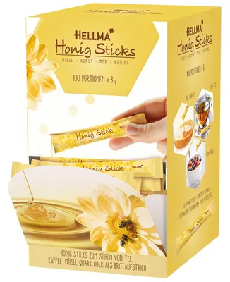 Produktbild von HELLMA Honig-Sticks 100 Stk. je 8 g süß - 800 g im Displaykarton