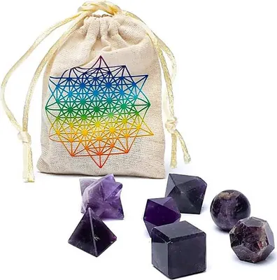 Productafbeelding van Amethist, set van 7 stuks, heilige geometrie -- ±6,7x9cm, online bestellen