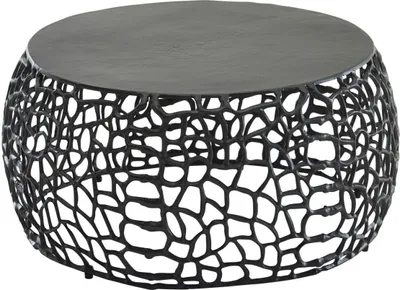 Produktbild von Couchtisch Metall Schwarz 66x66x30 cm Sofatisch Aluminium Rund, Design Wohnzimmertisch mit Ast-Struktur, Kleiner Kaffeetisch Modern, Beistelltisch Anstelltisch Wohnzimmer