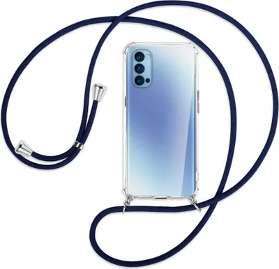 Produktbild von Handykette Backcover-Schutzhülle mit Band (Metall silberfarben) für Oppo Reno5 4G/5G - dunkelblau