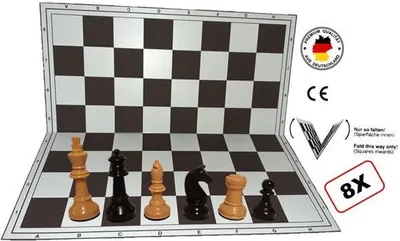 Produktbild von Schach Club Paket XXL "Profi" mit 8 x Schachbrett und 8 x Schachfiguren KH 93 mm, beige-schwarz, Staunton Form, mit Filzsockel