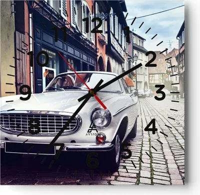 Produktbild von Wanduhr - Quadrat - Glasuhr - Auto Straße Haus - 30x30cm - Schleichendes Uhrwerk - Lautlos - zum Aufhängen bereit - Dekoration Modern - Wanddekoration aus Glas - C4AC30x30-3677
