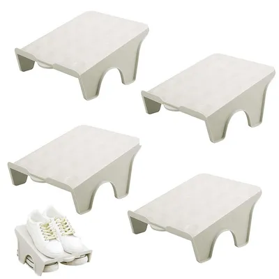 Image de Organisateur de chaussures empilable, lot de 4, gris, double couche, antidérapant, en PP