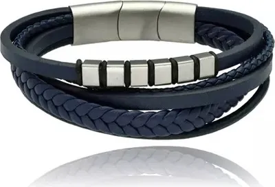Obrázok produktu pre Pánsky náramok z ocele a kože Yves navy blue - ako na obrázku