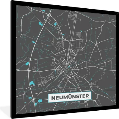 Produktbild von MuchoWow® Gerahmtes Poster Deutschland - Blau - Neumünster - Stadtplan - Karte 40x40 cm - Poster mit Schwarzem Bilderrahmen Wandposter Rahmen Foto Bilder - Mit Rahmen - Wanddekoration Schlafzimmer