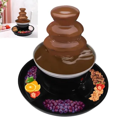 Produktbild von Dreistufiger Schokoladenbrunnen Edelstahl – Fondue-Brunnen für Geburtstag & Party, Schokolade schmelzen, Obstplatte & Erwärmer