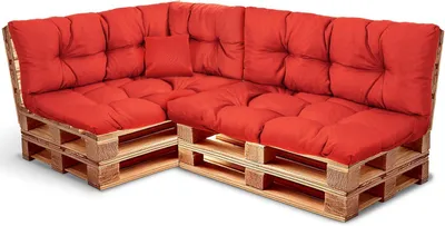 Produktbild von Best Wool rückenlehne für palettenkissen set, wetterfestes europaletten polster mit Polyurethanflockfüllung – rot 2×120x40, 2×120x80, 60x40, 40x40 cm