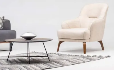 Produktbild von Sessel Wohnzimmer Ohrensessel Stoffsessel Beige Polster Einsitzer Sitz