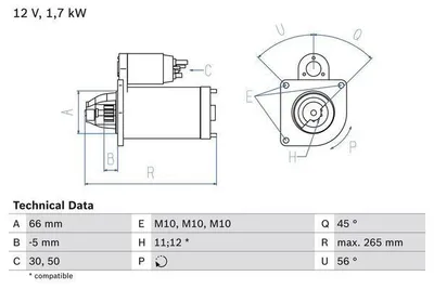 Immagine prodotto di BOSCH Starter t a 0 986 013 240 per FIAT DUCATO Piattaforma/Telaio (230)