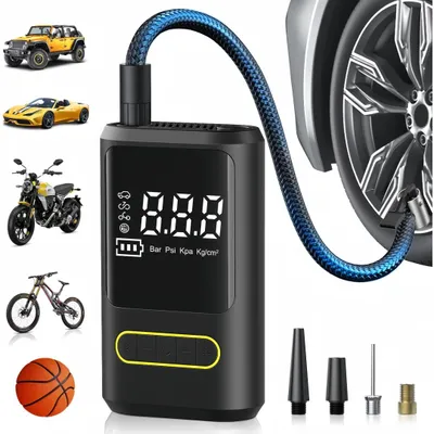Produktbild von Elektrische Luftpumpe mit 4000mAh Akku, 150PSI, Tragbar Mini Kompressor, LED Licht, USB-Aufladung, für Alle Ventile, Auto