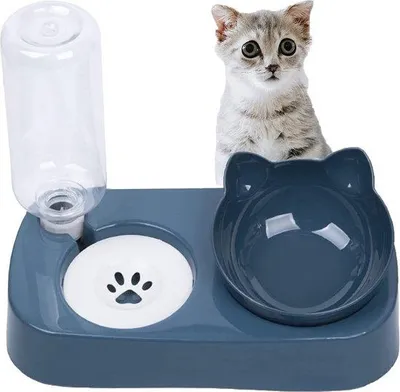 Produktbild von Famanu Katzenklo 2-in-1 Futter- und Wassernapf - mit Wasserdispenser, 15° neigbar