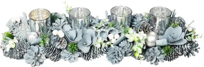 Immagine prodotto di Ikebana MagicHome Natale, naturale, dell'Avvento, con bicchierini argentati, argento, 16x50x9 cm
