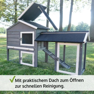 Produktbild von zooprinz Hasenstall Kaninchenstall Dream Grey | mit Auslauf | 146x86x50cm (BxHxT) | Wetterfest | Bitumen Klappdach