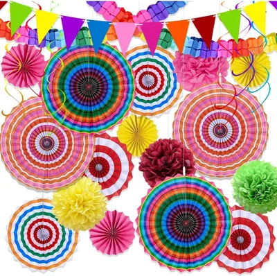 Produktbild von YBwanli Regenbogen Party Deko Set - 24-teilig mit Girlande und Pompons