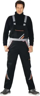 Produktbild von Planam Latzhose Visline, Gr. 66 schwarz/orange/zink