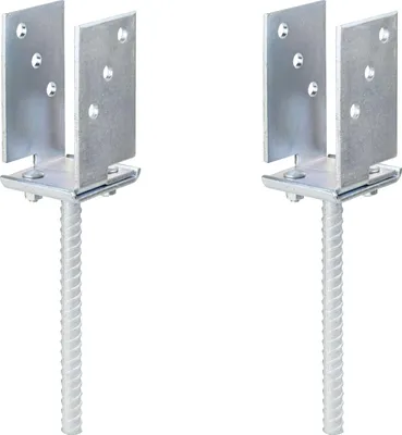Produktbild von Alberts 2 x U-Pfostenträger, Breite 71 - 131 mm, Höhe 110 mm, Riffelstahl-Betonanker 200 mm, galvanisch verzinkt, dickschichtpassiviert, zum Einbetonieren