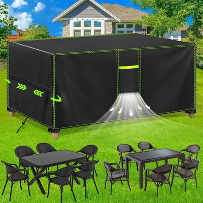 Immagine prodotto di Copertura protettiva per mobili da giardino, impermeabile, resistente alle intemperie, in tessuto Oxford 420D, rettangolare, dimensioni 150x130x90 cm, colore nero