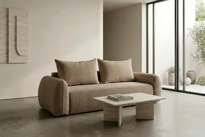 Productafbeelding van Kaiser Möbel slaapbank met bedlade, bekleding Doha, donkerbeige, model HELA, AI-gegenereerde afbeelding