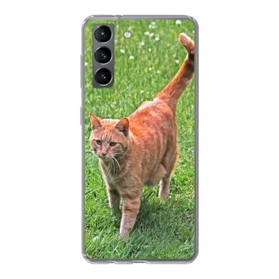 Produktbild von MuchoWow® Handyhülle Schutzhülle Hülle für Samsung Galaxy S21 Katze - Rot - Katze - Mädchen - Kinder - Jungen - Kind Silikon Softcase Handy Hülle - Softcase