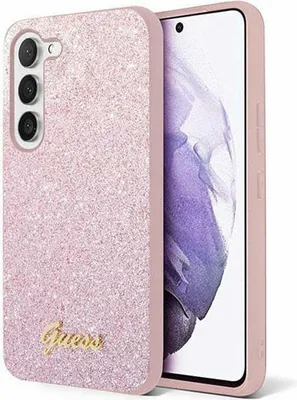 Zdjęcie produktu dla Oryginalne etui GUESS GUHCS24SHGGSHP pasuje do Samsung S24 (Glitter Script / różowy)