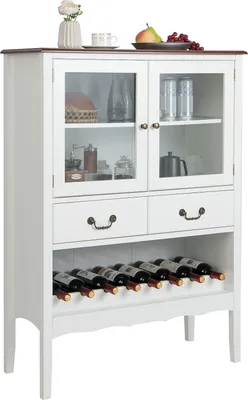 Zdjęcie produktu dla KOMFOTTEU szafka na wino, kredens z szafką z drzwiczkami, szufladami z uchwytem i stojakiem na wino, nowoczesna piwniczka na wino, 90,5 cm x 38 cm x 126 cm, do kuchni, jadalni, baru