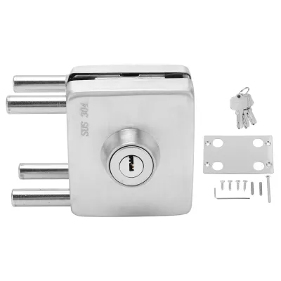 Image de Serrure pour porte coulissante avec bouton-poussoir, résistante à l'usure, vis dissimulées, aucun perçage nécessaire, serrure pour porte vitrée en acier inoxydable