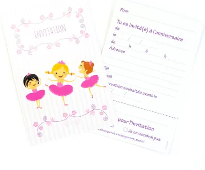 Image de 6 cartes d'invitation et enveloppes Ballerines 15 x 10 cm - taille unique