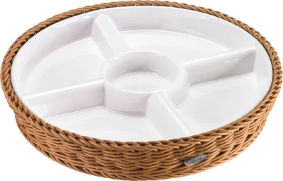 Produktbild von Porzellan-Menüteller im Korb beige