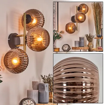 Produktbild von Cesaro Wandlampe aus Metall/Riffelglas in Schwarz/Gold-/Kupferarben