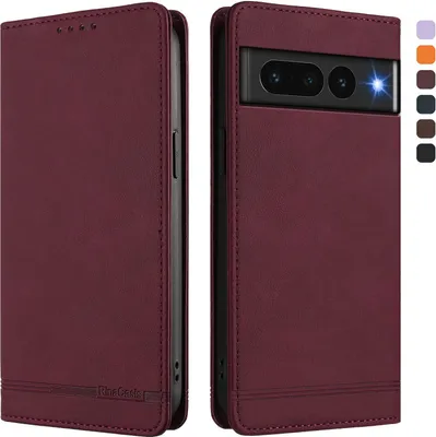 Image de Étui pour Google Pixel 7 Pro, étui rétro en cuirPolyuréthaneavec support et fentes pour cartes Rouge