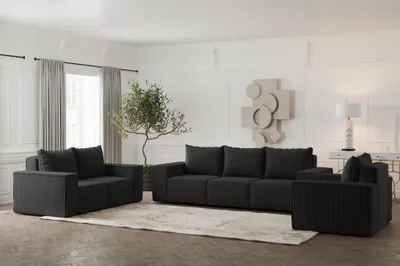 Produktbild von Sofaset Designersofa ESTELLE 3-2-1 in Stoff Poso Schwarz