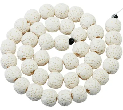 Immagine prodotto di Collana di perle in pietra lavica, 8 mm, forma rotonda, colore bianco, ideale per la creazione di gioielli e come diffusore