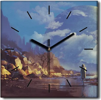 Produktbild von Coloray Uhr auf Leinwand 30x30 cm Wand Uhr Dekoration Wohnzimmer Segeltuch schwarze Hände -Frauenmond-Erde.