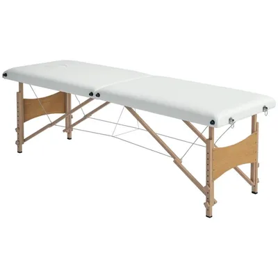 Produktbild von Klappbare Massageliege Holz 2-Zonen Höhenverstellbar 186x60 cm – Portabler Kosmetiktisch mit Gesichtsaussparung für Salon & Massage, Creme